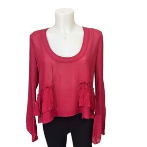 FREE PEOPLE Magenta Chiffon‎ Scoop Neck Ruffled Blouse size Small